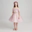 Chic / Belle Lavande Robe Ceremonie Fille 2017 Robe Boule De l'épaule Manches Courtes Appliques Fleur En Dentelle Perle Mi-Longues Volants Robe Pour Mariage