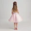 Chic / Belle Lavande Robe Ceremonie Fille 2017 Robe Boule De l'épaule Manches Courtes Appliques Fleur En Dentelle Perle Mi-Longues Volants Robe Pour Mariage