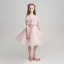 Chic / Belle Lavande Robe Ceremonie Fille 2017 Robe Boule De l'épaule Manches Courtes Appliques Fleur En Dentelle Perle Mi-Longues Volants Robe Pour Mariage
