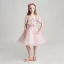 Chic / Belle Lavande Robe Ceremonie Fille 2017 Robe Boule De l'épaule Manches Courtes Appliques Fleur En Dentelle Perle Mi-Longues Volants Robe Pour Mariage
