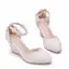 Elegant White Pearl Lace Flower Wedding Shoes 2024 Ankle Strap 7 cm Wedges Pointed Toe Wedding High Heels