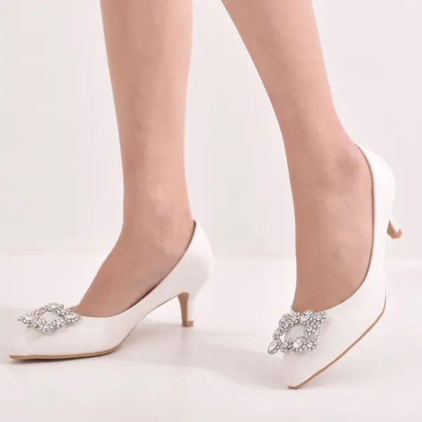 Elegant White Rhinestone Wedding Shoes 2022 5 cm Stiletto Heels Pointed Toe Wedding Pumps High Heels