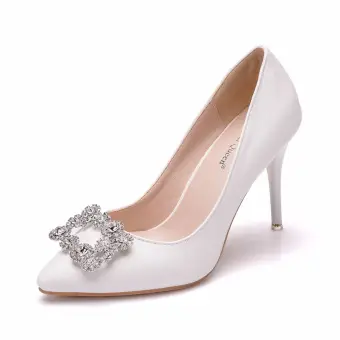 Chic Belle Blanche Faux Diamant Promo Escarpins 2024 9 Cm Talons Aiguilles À Bout Pointu Escarpins Talons Hauts