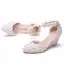 Élégant Blanche Faux Diamant En Dentelle Fleur Chaussure De Mariée 2024 Bride Cheville 7 cm Compensées À Bout Pointu Mariage Talons Hauts