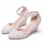 Élégant Blanche Faux Diamant En Dentelle Fleur Chaussure De Mariée 2024 Bride Cheville 7 cm Compensées À Bout Pointu Mariage Talons Hauts