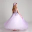 Chic / Beautiful Lilac Flower Girl Dresses 2017 Ball Gown Pearl Scoop Neck Sleeveless Lace Appliques Flower Floor-Length / Long Ruffle Wedding Party Dresses