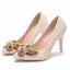 Elegante Abrikoos / Beige Rhinestone Parel Vlinder Bruidsschoenen 2025 9 cm Naaldhakken / Stiletto Spitse Neus Huwelijk Pumps Hoge Hakken