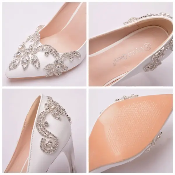 Schöne Weiß Strass Ball Pumps 2022 9 cm Stilettos Spitzschuh Pumps Hochhackige