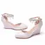 Schlicht Weiß Perle Strass Knöchelriemen Brautschuhe 2024 7 cm Keilabsatz Spitzschuh Hochzeit Sandaletten