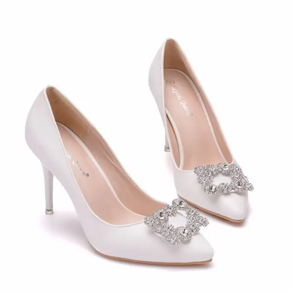 Mooie / Prachtige Witte Rhinestone Gala Pumps 2024 9 cm Naaldhakken / Stiletto Spitse Neus Pumps Hoge Hakken