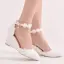 Elegant White Pearl Lace Flower Wedding Shoes 2024 Ankle Strap 7 cm Wedges Pointed Toe Wedding High Heels