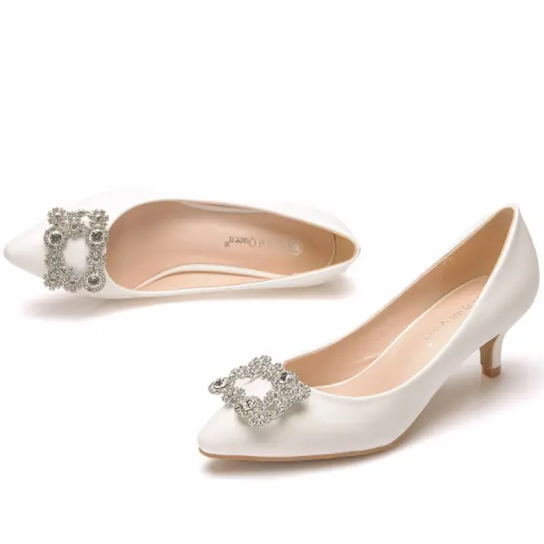Elegant White Rhinestone Wedding Shoes 2022 5 cm Stiletto Heels Pointed Toe Wedding Pumps High Heels