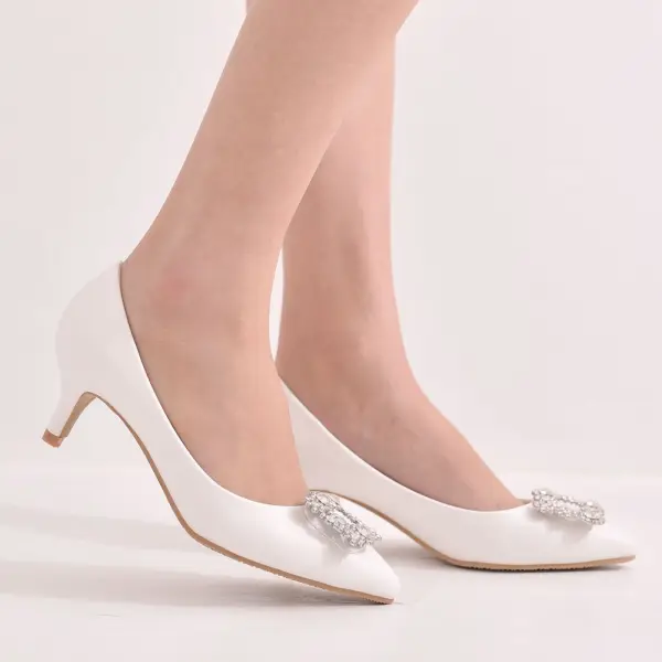Minimalistische Witte Rhinestone Bruidsschoenen 2025 5 cm Naaldhakken / Stiletto Spitse Neus Huwelijk Pumps Hoge Hakken