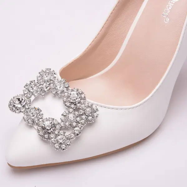 Mooie / Prachtige Witte Rhinestone Gala Pumps 2024 9 cm Naaldhakken / Stiletto Spitse Neus Pumps Hoge Hakken
