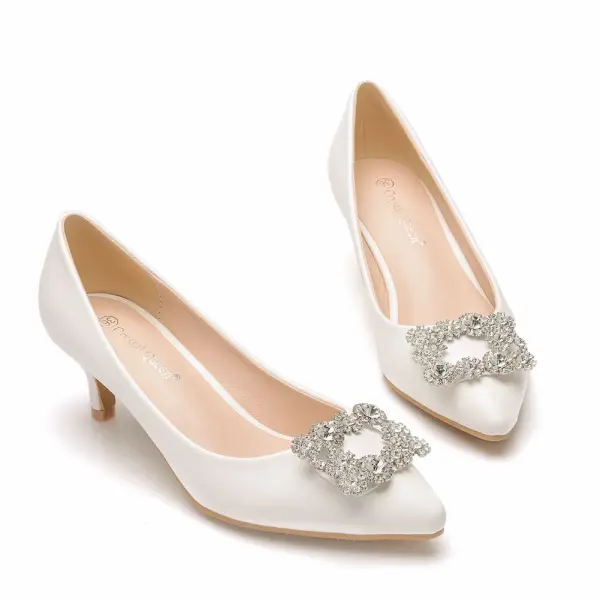 Piękne Białe Rhinestone Buty Ślubne 2023 5 cm Szpilki Szpiczaste Ślub Czółenka Wysokie Obcasy