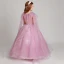 Chic / Beautiful Blushing Pink Flower Girl Dresses 2017 Ball Gown V-Neck Short Sleeve Lace Appliques Flower Pearl Sequins Floor-Length / Long Ruffle Wedding Party Dresses