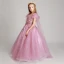 Chic / Beautiful Blushing Pink Flower Girl Dresses 2017 Ball Gown V-Neck Short Sleeve Lace Appliques Flower Pearl Sequins Floor-Length / Long Ruffle Wedding Party Dresses