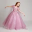 Chic / Beautiful Blushing Pink Flower Girl Dresses 2017 Ball Gown V-Neck Short Sleeve Lace Appliques Flower Pearl Sequins Floor-Length / Long Ruffle Wedding Party Dresses