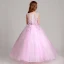 Chic / Beautiful Blushing Pink Flower Girl Dresses 2017 Ball Gown Pearl Scoop Neck Sleeveless Lace Appliques Flower Floor-Length / Long Ruffle Wedding Party Dresses