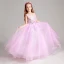 Chic / Beautiful Blushing Pink Flower Girl Dresses 2017 Ball Gown Pearl Scoop Neck Sleeveless Lace Appliques Flower Floor-Length / Long Ruffle Wedding Party Dresses