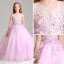 Chic / Beautiful Blushing Pink Flower Girl Dresses 2017 Ball Gown Pearl Scoop Neck Sleeveless Lace Appliques Flower Floor-Length / Long Ruffle Wedding Party Dresses