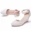 Elegant White Pearl Lace Flower Wedding Shoes 2024 Ankle Strap 7 cm Wedges Pointed Toe Wedding High Heels