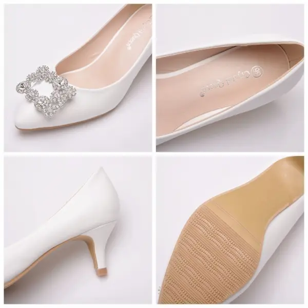 Piękne Białe Rhinestone Buty Ślubne 2023 5 cm Szpilki Szpiczaste Ślub Czółenka Wysokie Obcasy