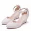 Elegant White Pearl Lace Flower Wedding Shoes 2024 Ankle Strap 7 cm Wedges Pointed Toe Wedding High Heels