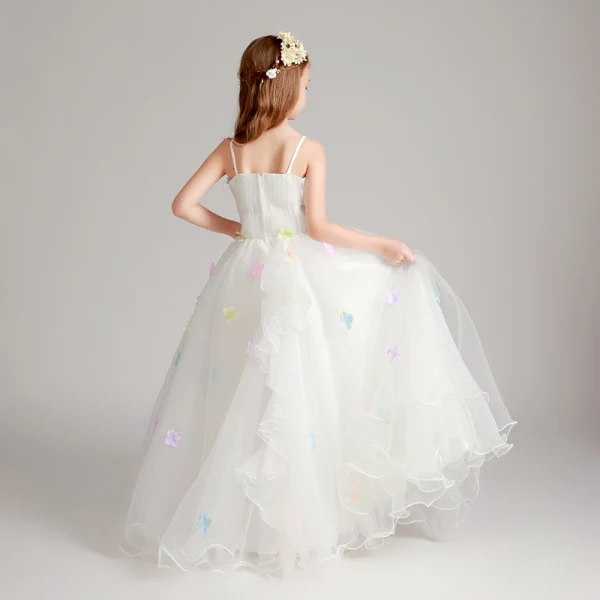 Flower Fairy Artificial Flowers White Wedding Party Dresses 2017 Ball Gown Spaghetti Straps Sleeveless Appliques Flower Floor-Length / Long Ruffle Flower Girl Dresses