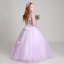 Blumenfee Lila Mädchenkleider 2017 Ballkleid V-Ausschnitt 3/4 Ärmel Applikationen Blumen Lange Rüschen Kleider Für Hochzeit