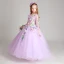 Blumenfee Lila Mädchenkleider 2017 Ballkleid V-Ausschnitt 3/4 Ärmel Applikationen Blumen Lange Rüschen Kleider Für Hochzeit