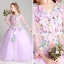 Blumenfee Lila Mädchenkleider 2017 Ballkleid V-Ausschnitt 3/4 Ärmel Applikationen Blumen Lange Rüschen Kleider Für Hochzeit