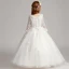 Chic / Beautiful White Flower Girl Dresses 2017 Ball Gown V-Neck 3/4 Sleeve Lace Appliques Flower Floor-Length / Long Ruffle Wedding Party Dresses