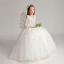 Chic / Beautiful White Flower Girl Dresses 2017 Ball Gown V-Neck 3/4 Sleeve Lace Appliques Flower Floor-Length / Long Ruffle Wedding Party Dresses
