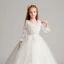 Chic / Beautiful White Flower Girl Dresses 2017 Ball Gown V-Neck 3/4 Sleeve Lace Appliques Flower Floor-Length / Long Ruffle Wedding Party Dresses