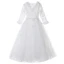 Chic / Beautiful White Flower Girl Dresses 2017 Ball Gown V-Neck 3/4 Sleeve Lace Appliques Flower Floor-Length / Long Ruffle Wedding Party Dresses