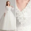 Chic / Beautiful White Flower Girl Dresses 2017 Ball Gown V-Neck 3/4 Sleeve Lace Appliques Flower Floor-Length / Long Ruffle Wedding Party Dresses