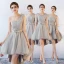 High Low Grey Bridesmaid Dresses 2018 A-Line / Princess Bow Sash Asymmetrical Ruffle Backless Wedding Party Dresses