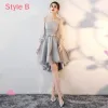 High Low Grey Bridesmaid Dresses 2018 A-Line / Princess Bow Sash Asymmetrical Ruffle Backless Wedding Party Dresses