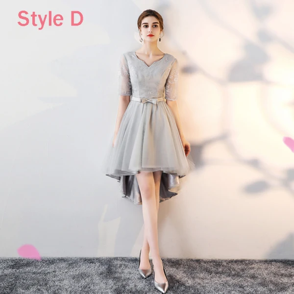 High Low Grey Bridesmaid Dresses 2018 A-Line / Princess Bow Sash Asymmetrical Ruffle Backless Wedding Party Dresses