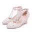 Elegant White Rhinestone Pearl Tassel Lace Flower Wedding Shoes 2024 7 cm Wedges Pointed Toe Wedding Heels
