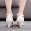 Elegant White Rhinestone Pearl Tassel Lace Flower Wedding Shoes 2024 7 cm Wedges Pointed Toe Wedding Heels