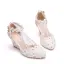 Elegant White Rhinestone Pearl Tassel Lace Flower Wedding Shoes 2024 7 cm Wedges Pointed Toe Wedding Heels