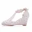 Elegant White Rhinestone Pearl Tassel Lace Flower Wedding Shoes 2024 7 cm Wedges Pointed Toe Wedding Heels