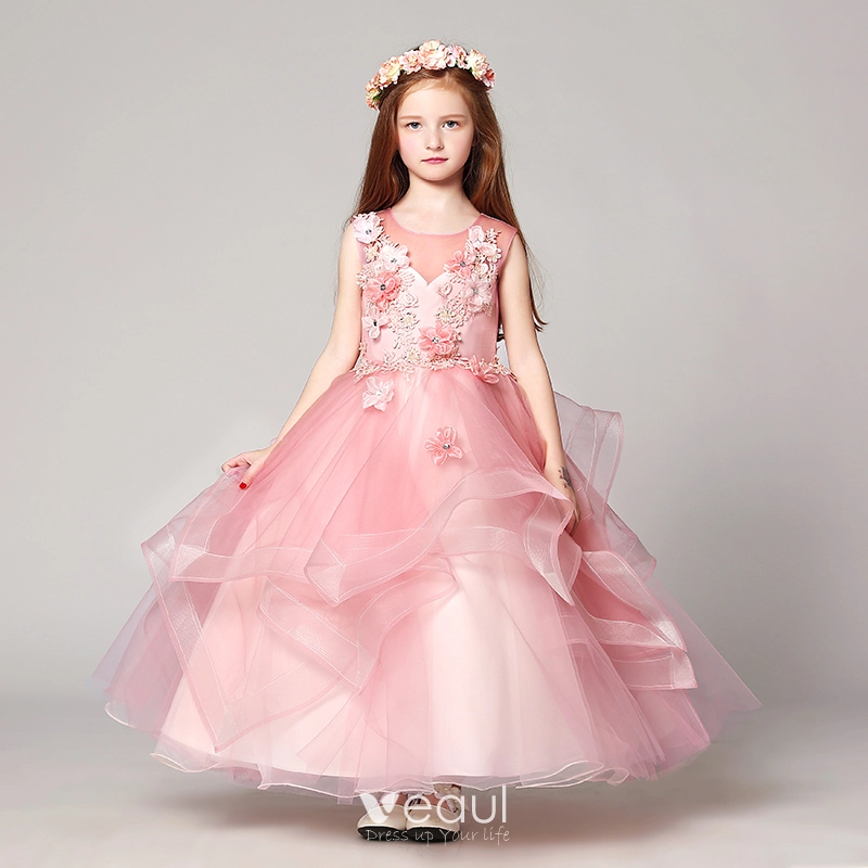 Elegant Tulle Scoop Neckline Ball Gown Flower Girl Dresses With Lace Appliques Elegant Tulle Scoop Neckline Ball Gown Flower Girl Dresses With Lace Appliques