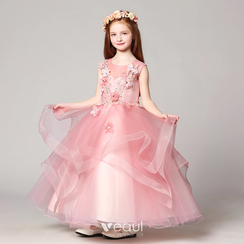 Elegant Tulle Scoop Neckline Ball Gown Flower Girl Dresses With Lace Appliques Elegant Tulle Scoop Neckline Ball Gown Flower Girl Dresses With Lace Appliques