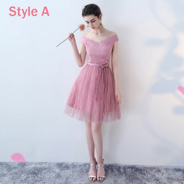 Affordable Chic / Beautiful Candy Pink Bridesmaid Dresses 2018 A-Line / Princess Appliques Lace Sash Short Ruffle Backless Wedding Party Dresses