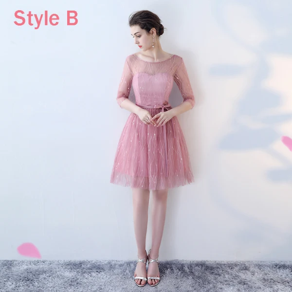 Affordable Chic / Beautiful Candy Pink Bridesmaid Dresses 2018 A-Line / Princess Appliques Lace Sash Short Ruffle Backless Wedding Party Dresses
