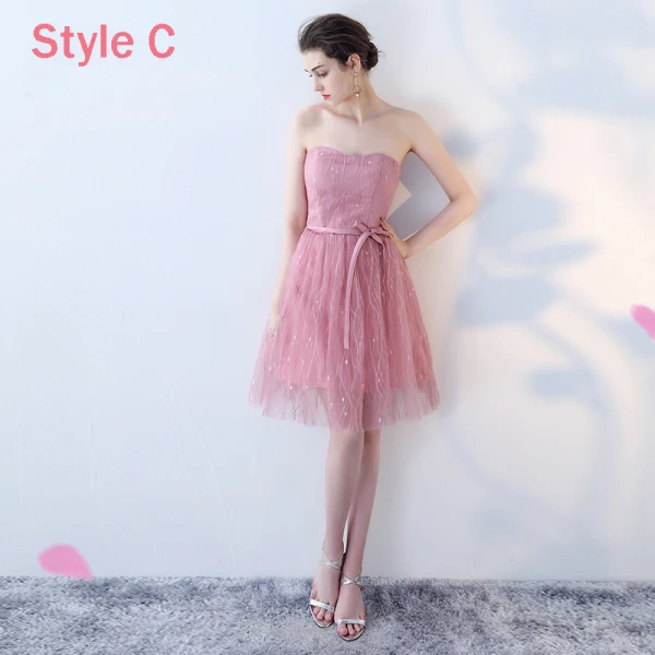 Affordable Chic / Beautiful Candy Pink Bridesmaid Dresses 2018 A-Line / Princess Appliques Lace Sash Short Ruffle Backless Wedding Party Dresses