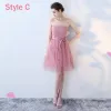 Erschwinglich Schöne Pink Brautjungfernkleider 2018 A Linie Applikationen Mit Spitze Stoffgürtel Kurze Rüschen Rückenfreies Kleider Für Hochzeit